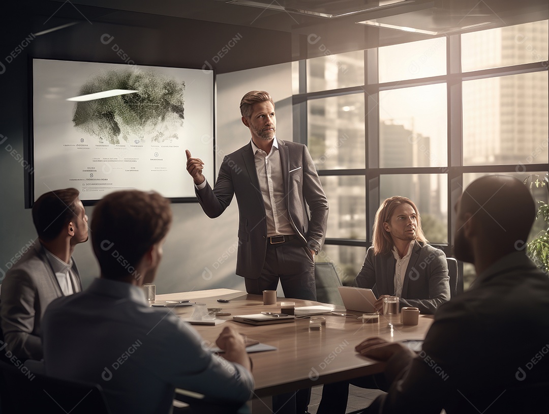 Apresentação de negócios, empresário fazendo uma apresentação no escritório