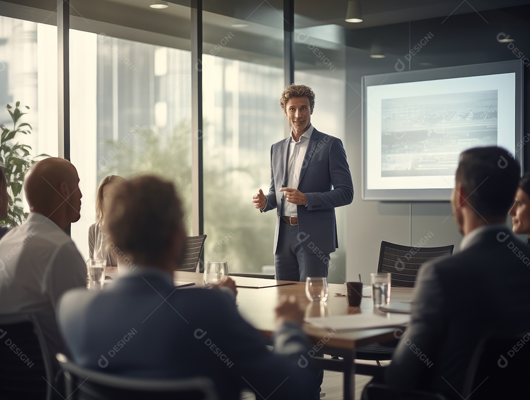 Apresentação de negócios, empresário fazendo uma apresentação no escritório