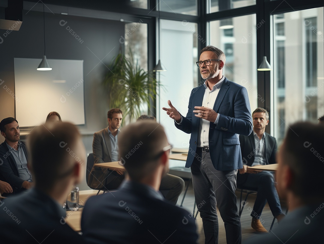 Apresentação de negócios, empresário fazendo uma apresentação no escritório