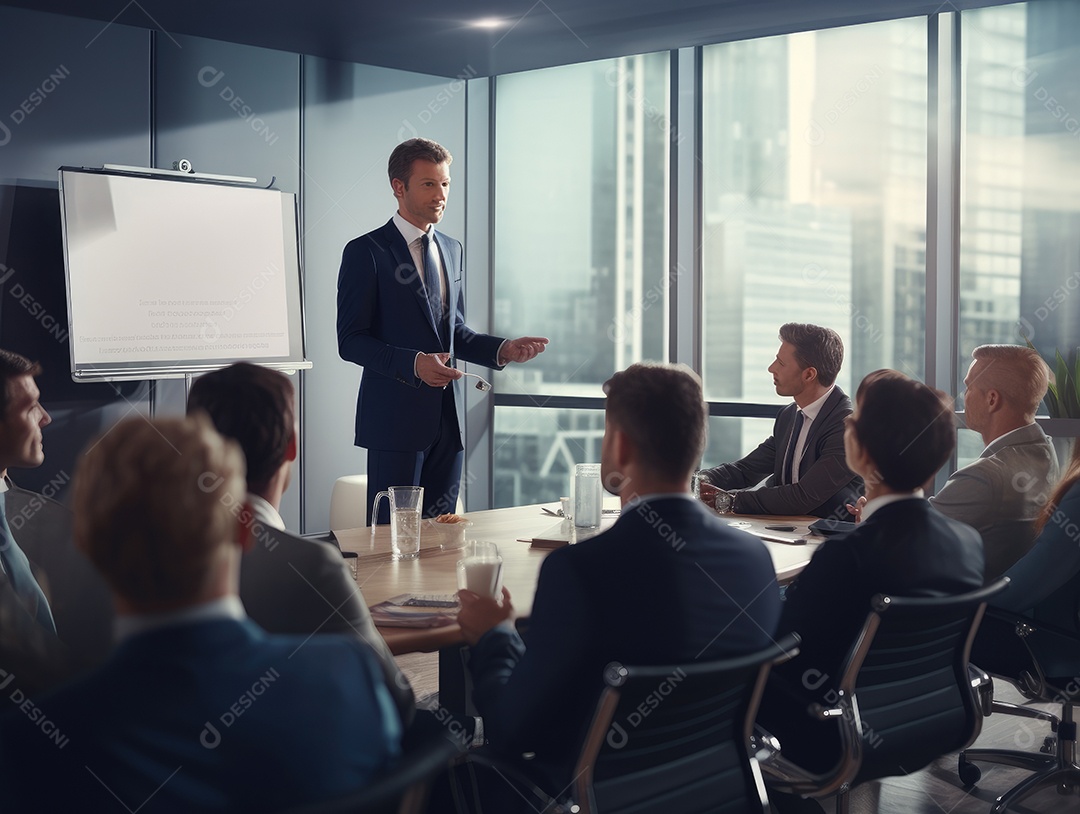 Apresentação de negócios, empresário fazendo uma apresentação no escritório