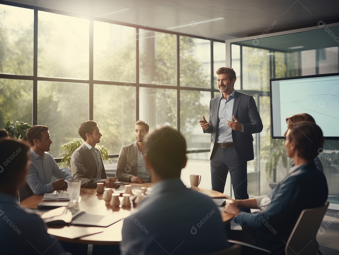Apresentação de negócios, empresário fazendo uma apresentação no escritório