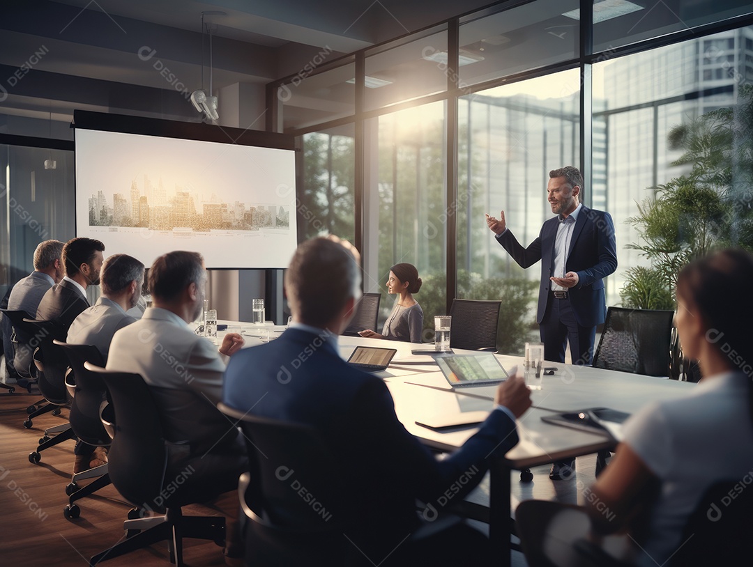 Apresentação de negócios, empresário fazendo uma apresentação no escritório