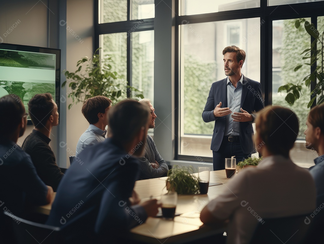 Apresentação de negócios, empresário fazendo uma apresentação no escritório