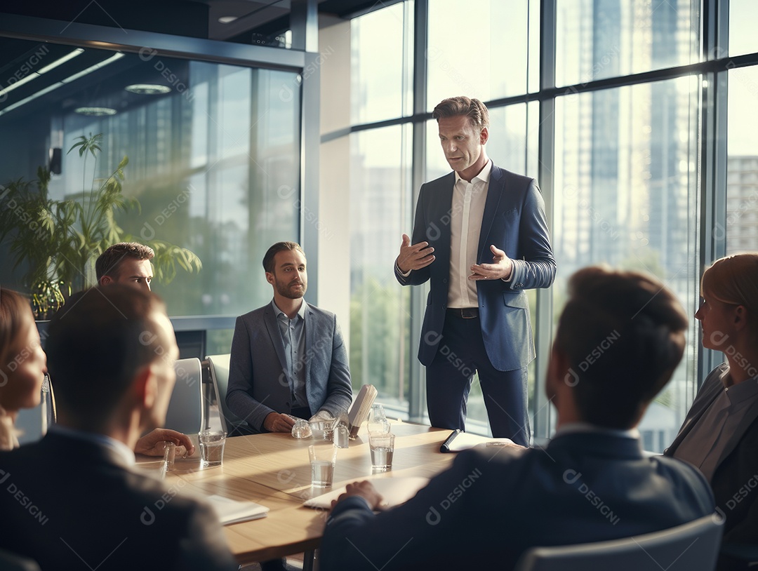 Apresentação de negócios, empresário fazendo uma apresentação no escritório