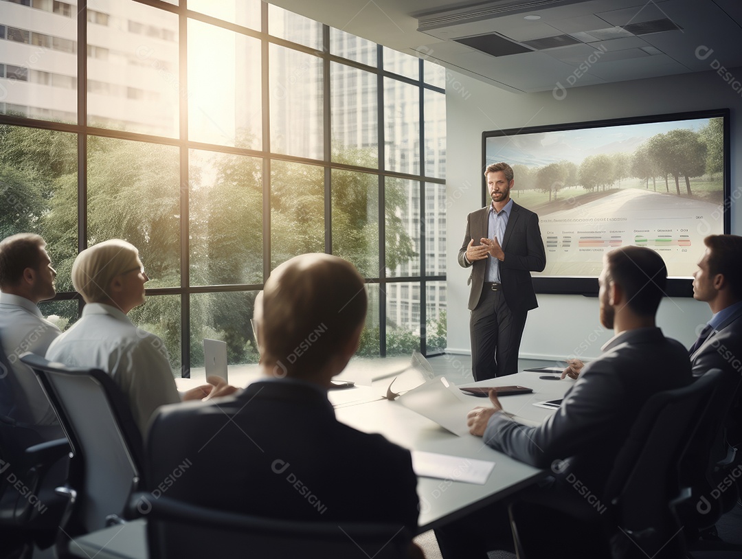 Apresentação de negócios, empresário fazendo uma apresentação no escritório