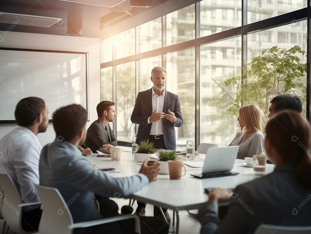 Apresentação de negócios, empresário fazendo uma apresentação no escritório