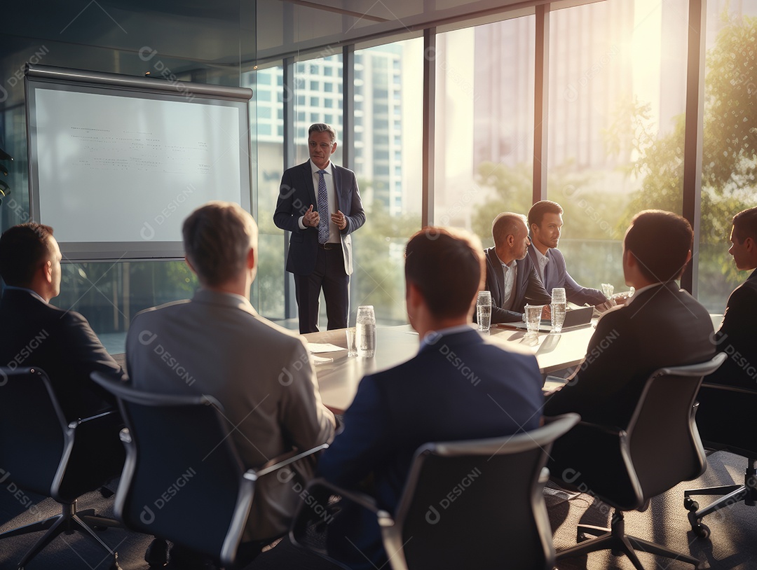 Apresentação de negócios, empresário fazendo uma apresentação no escritório