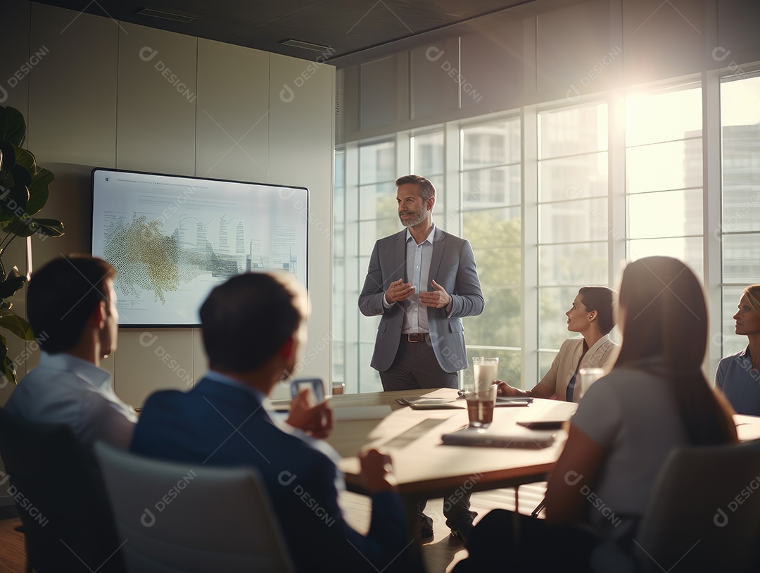 Apresentação de negócios, empresário fazendo uma apresentação no escritório