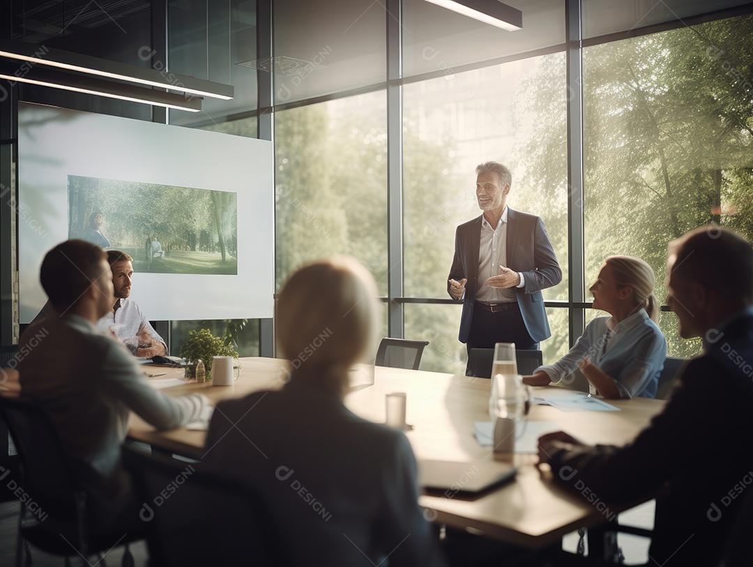 Apresentação de negócios, empresário fazendo uma apresentação no escritório
