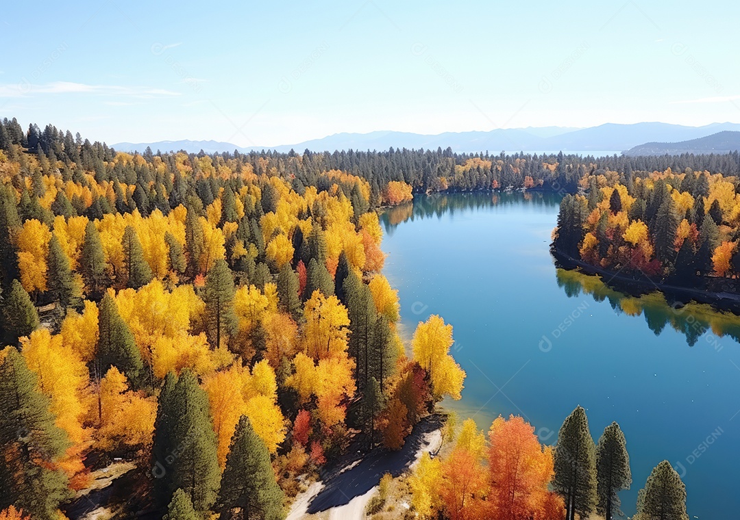 Vista aérea do lago, lago no nascer do sol da manhã. Ecossistemas de água doce, zonas húmidas e protecção ambiental.