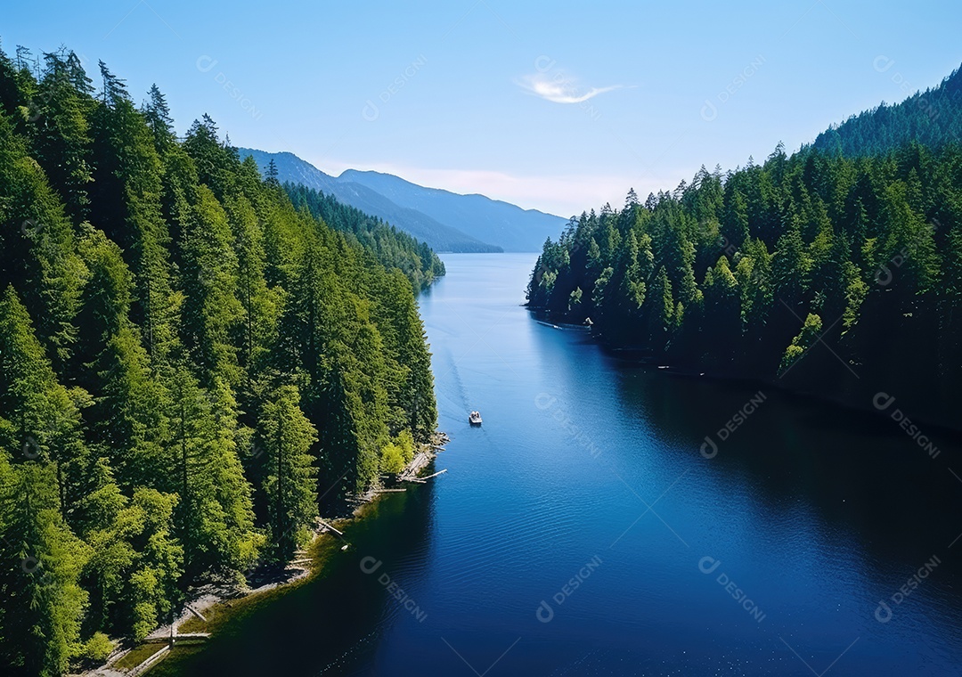 Vista aérea do lago, lago no nascer do sol da manhã. Ecossistemas de água doce, zonas húmidas e protecção ambiental.