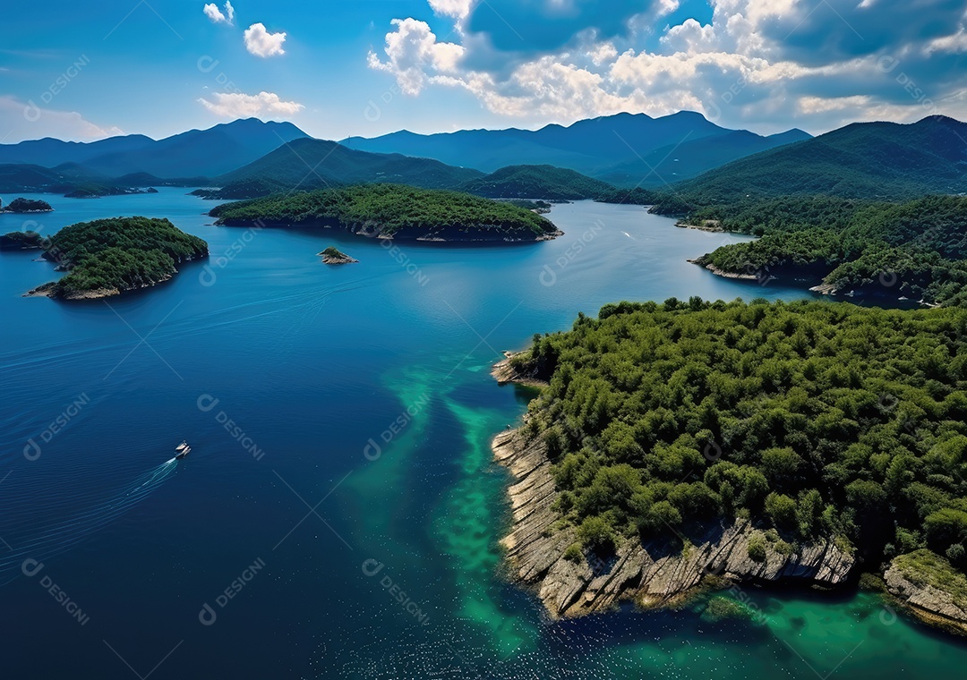 Vista aérea do lago, lago no nascer do sol da manhã. Ecossistemas de água doce, zonas húmidas e protecção ambiental.