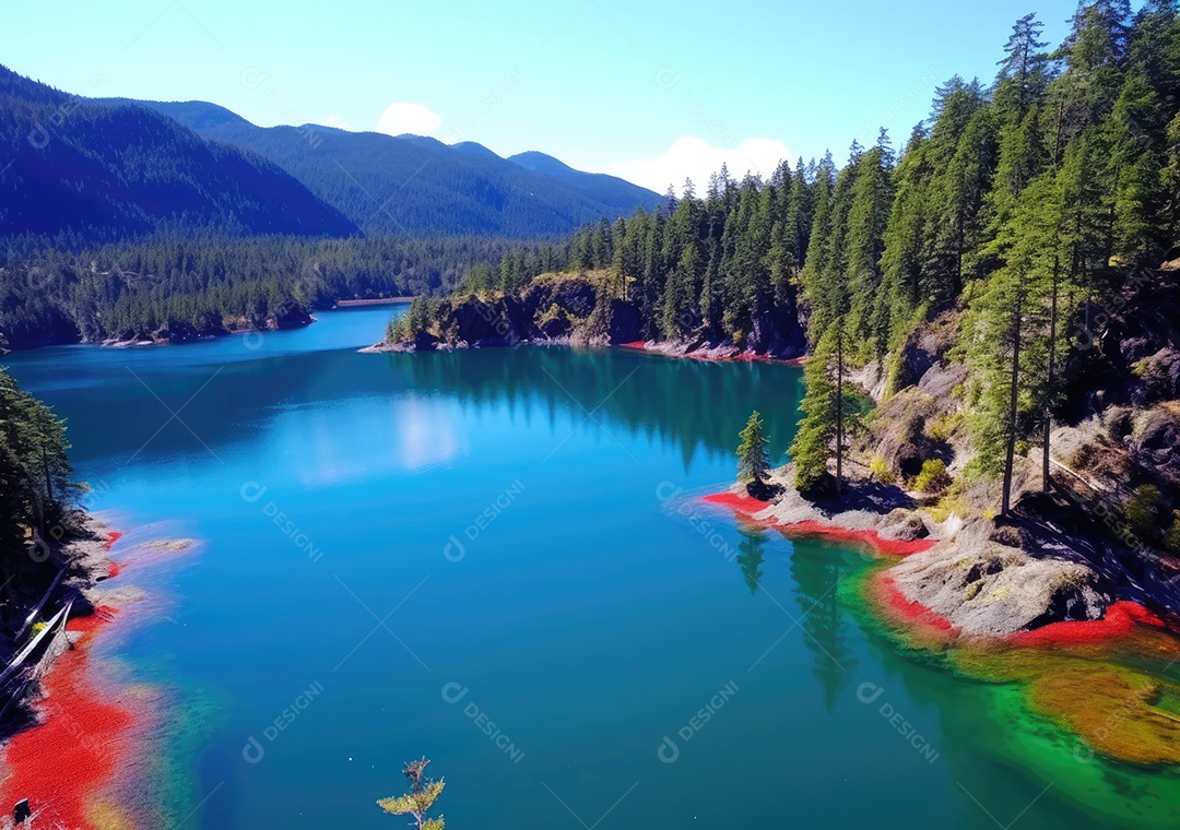 Vista aérea do lago, lago no nascer do sol da manhã. Ecossistemas de água doce, zonas húmidas e protecção ambiental.