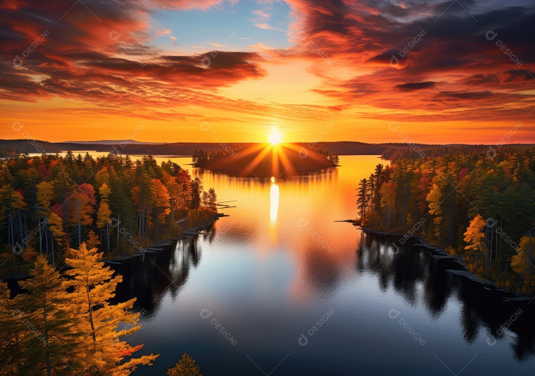 Vista aérea do lago, lago no nascer do sol da manhã. Ecossistemas de água doce, zonas húmidas e protecção ambiental.
