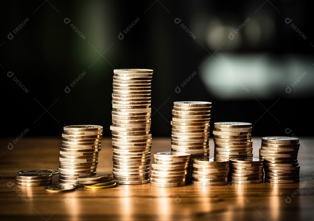 Pilha de pilha de moedas de prata e gráfico de dinheiro crescente em linhas.