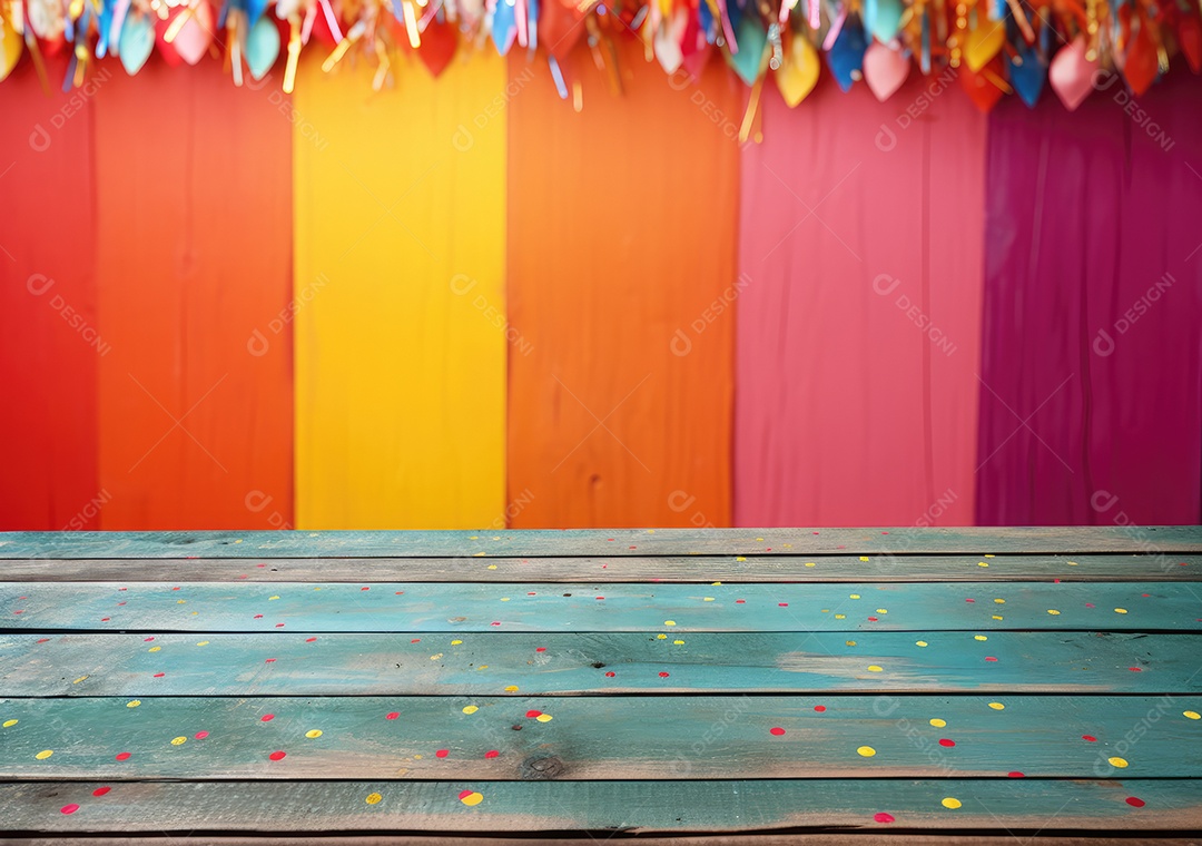 Espaço de maquete vazio em uma mesa de madeira contra plantas em uma panela,