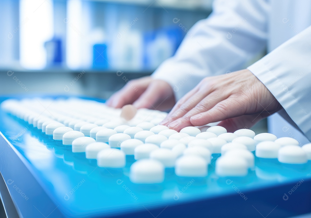 Médico colocando comprimidos em frascos para os pacientes. IA generativa.