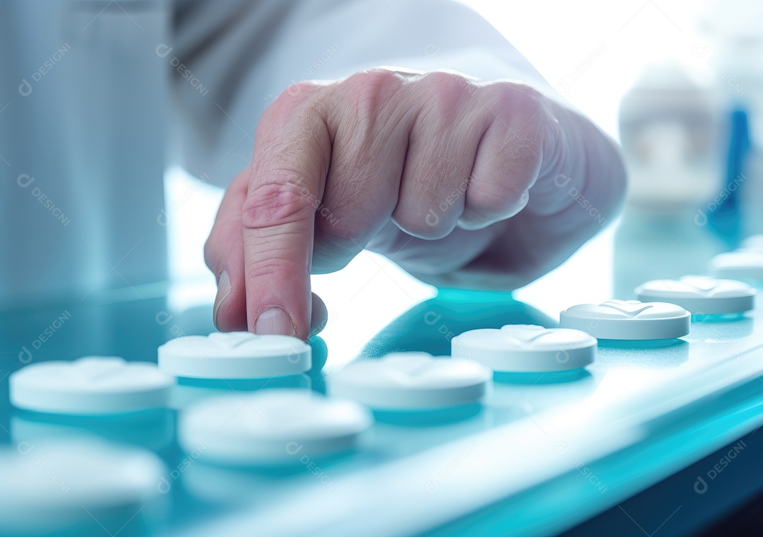 Feche o médico colocando comprimidos em frascos para os pacientes. IA generativa.