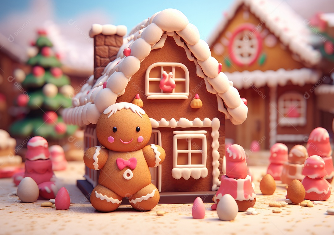 Conceito de biscoitos de gengibre caseiros de Natal fofo.