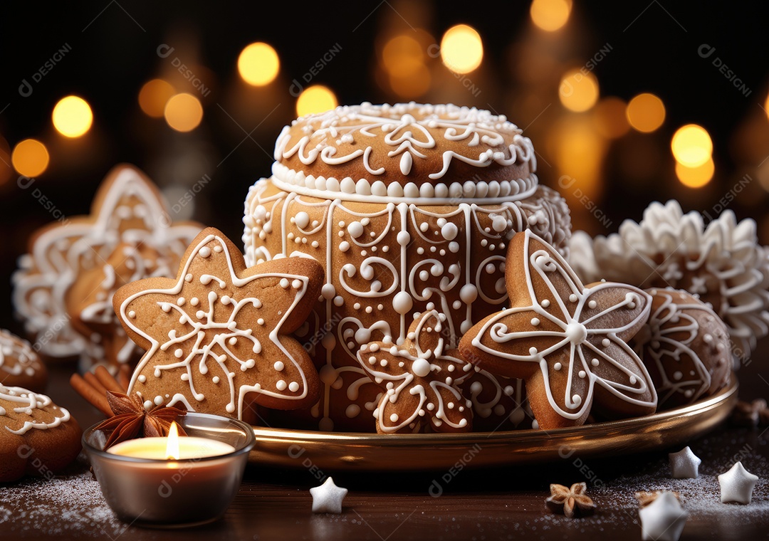 Conceito de biscoitos de gengibre caseiros de Natal fofo.