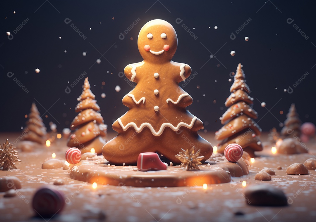 Conceito de biscoitos de gengibre caseiros de Natal fofo.