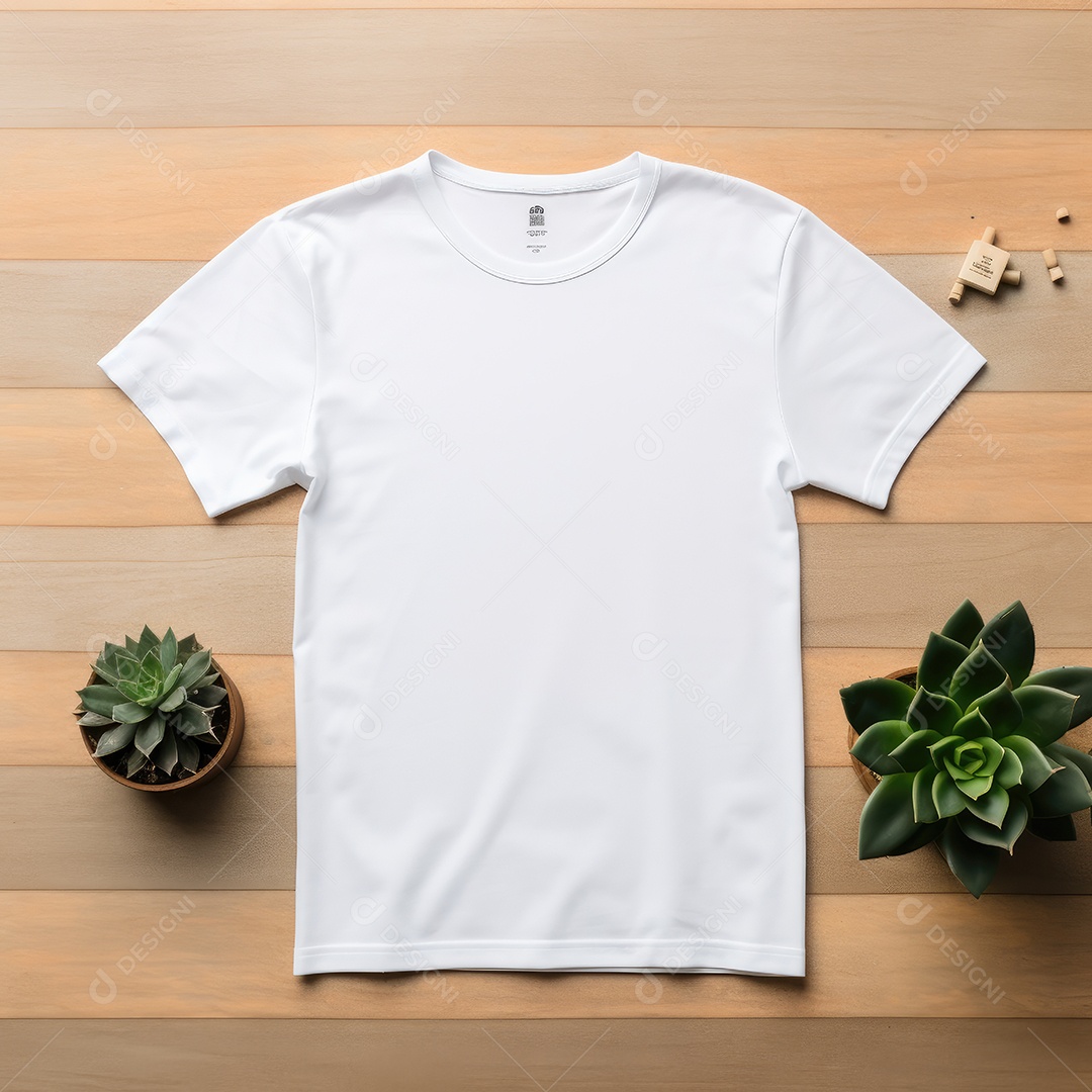 Maquete de camiseta em branco. Vista superior da camisa em branco do modelo. fundo com moldura de composição.