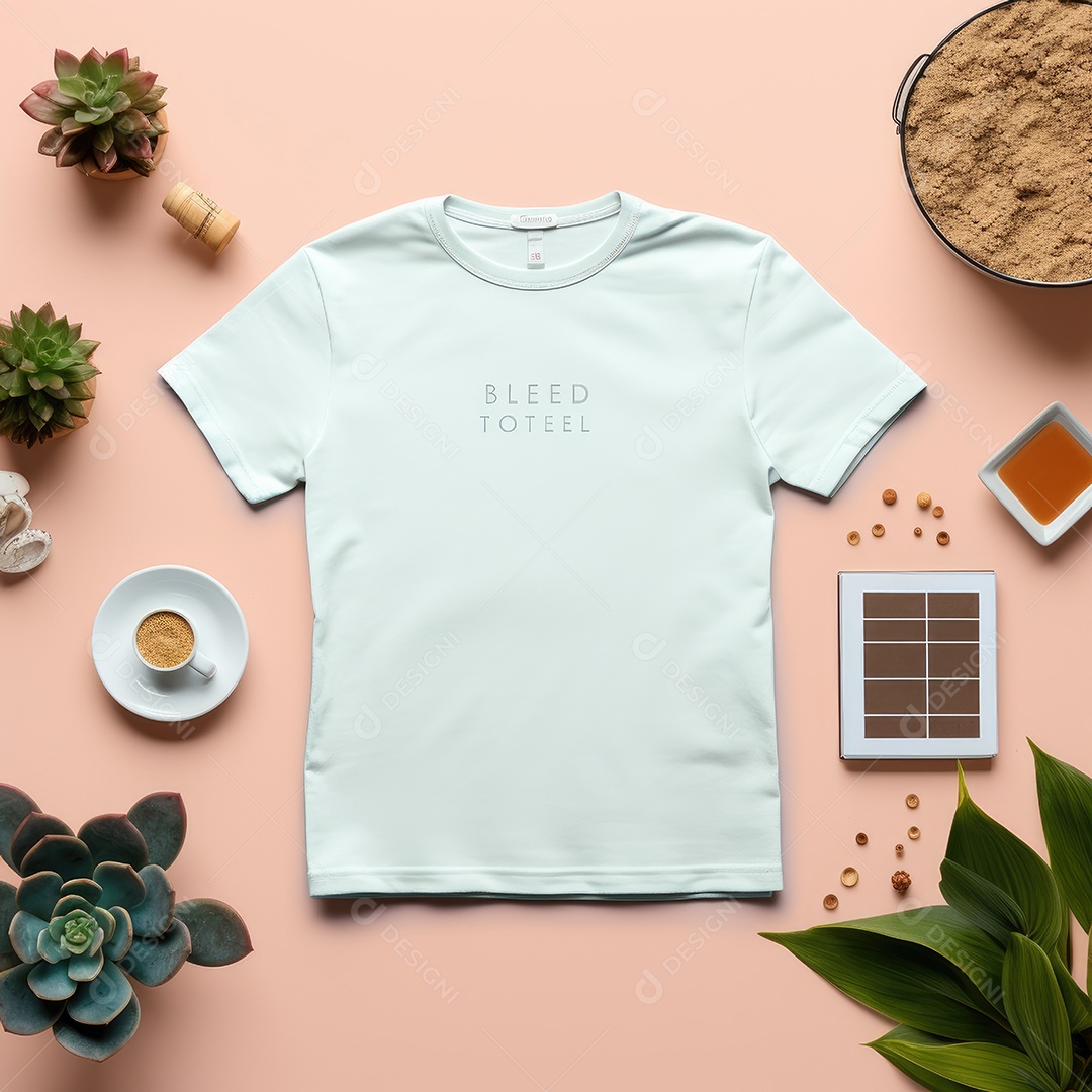 Maquete de camiseta em branco. Vista superior da camisa em branco do modelo. fundo com moldura de composição.