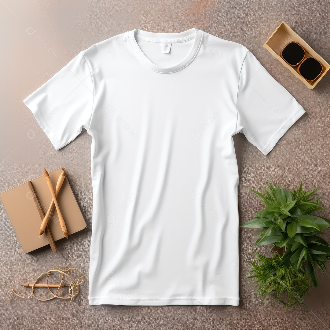 Maquete de camiseta em branco. Vista superior da camisa em branco do modelo. fundo com moldura de composição.