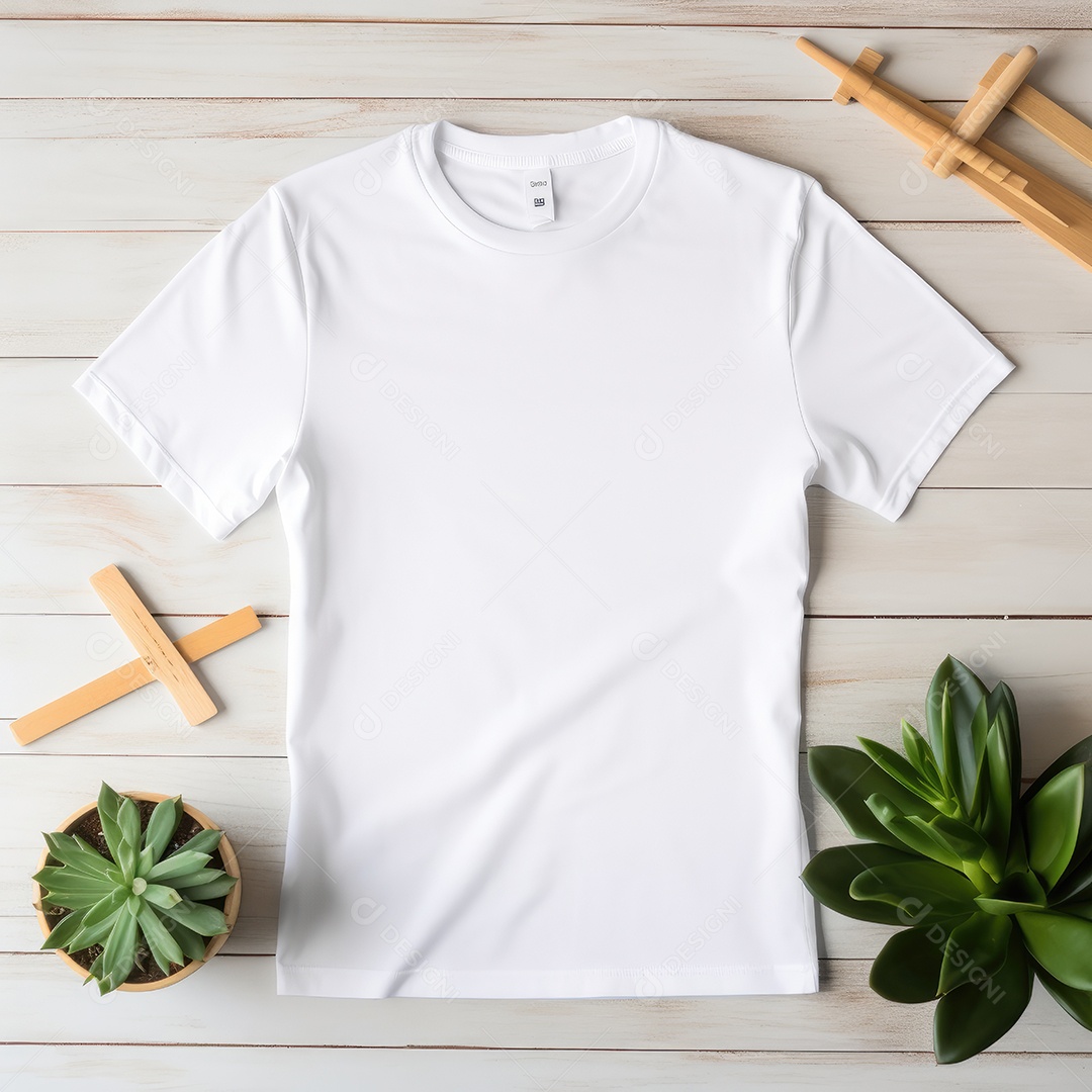 Maquete de camiseta em branco. Vista superior da camisa em branco do modelo. fundo com moldura de composição.