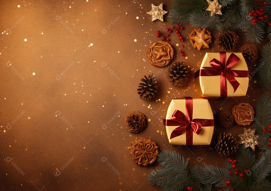 Fronteira de Natal e ano novo com ramos de abeto e decoração