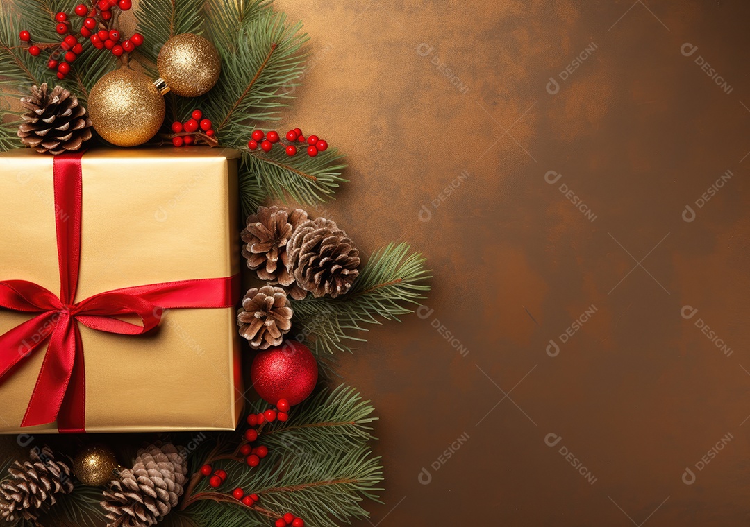 Fronteira de Natal e ano novo com ramos de abeto e decoração