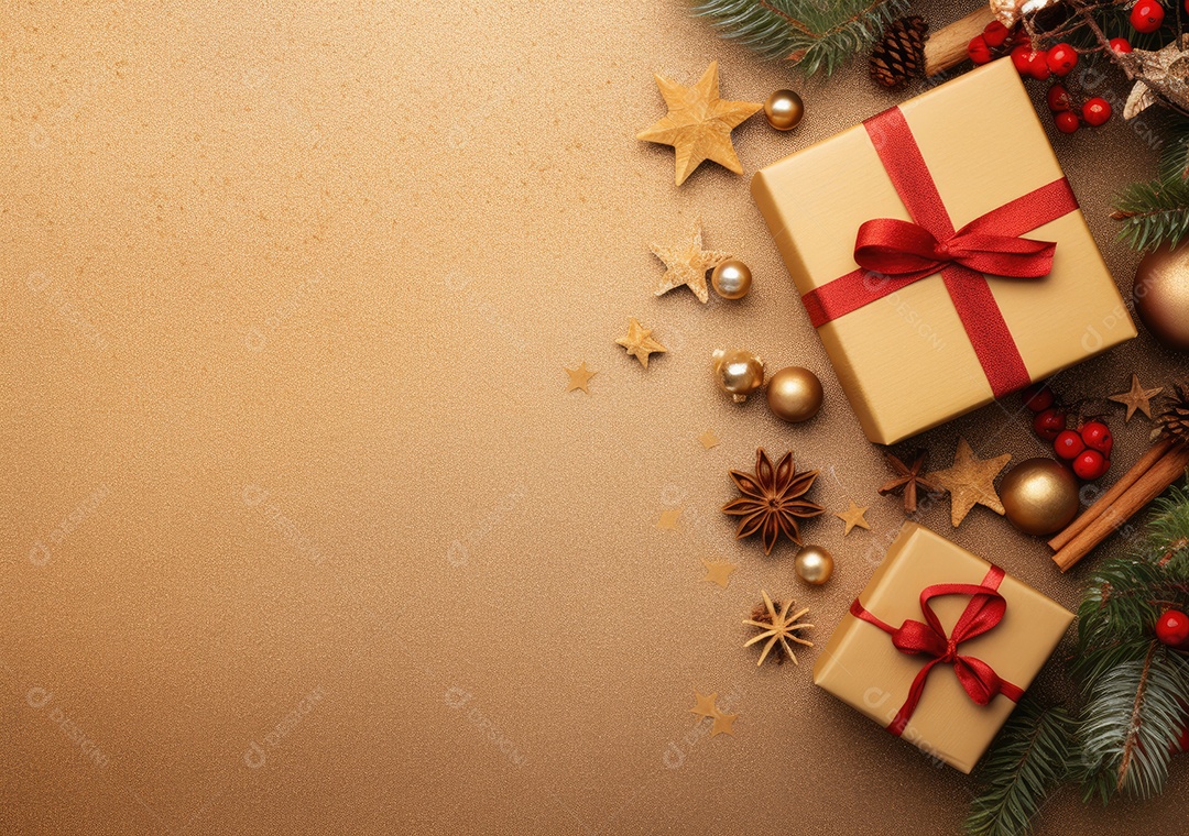 Fronteira de Natal e ano novo com ramos de abeto e decoração