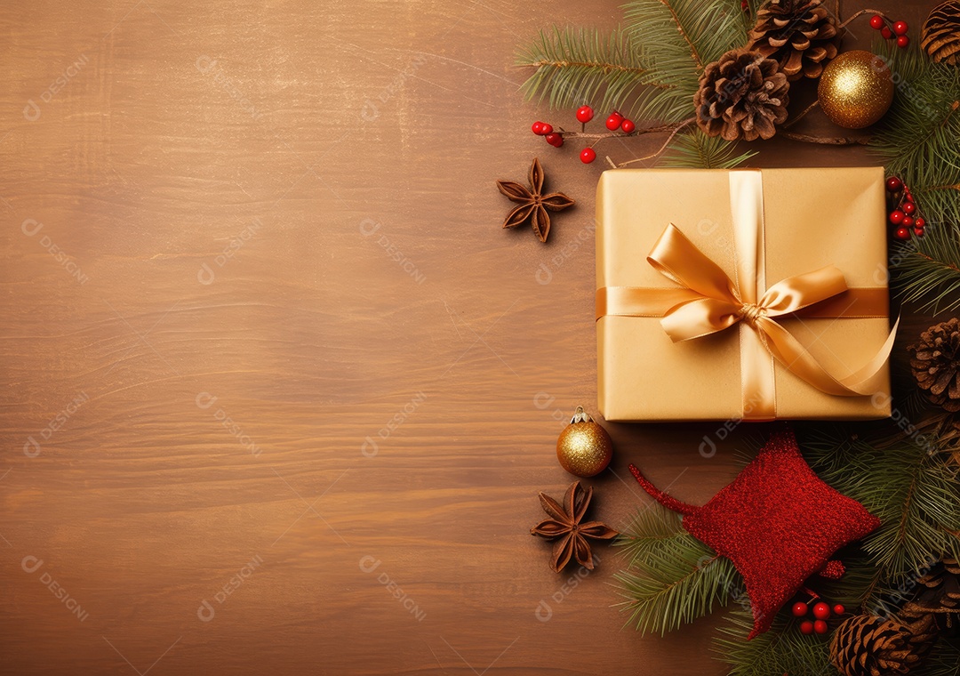 Fronteira de Natal e ano novo com ramos de abeto e decoração