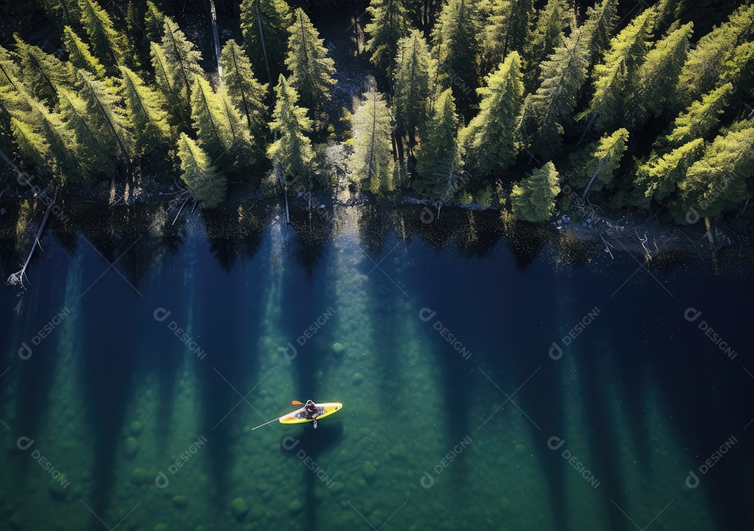Vista aérea do lago, lago no nascer do sol da manhã. Ecossistemas de água doce, zonas húmidas e protecção ambiental.