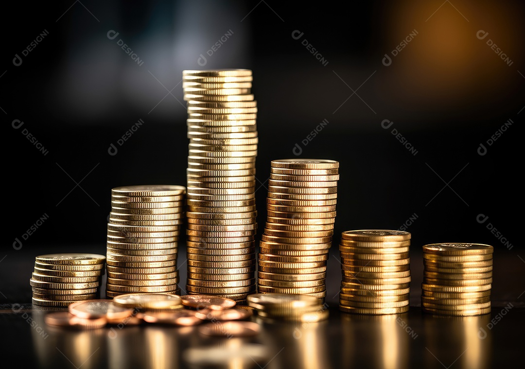 Pilha de moedas de prata e gráfico de dinheiro crescente em linhas. Conceito de renda, lucros, finanças, investimento, juros e poupança de dinheiro.