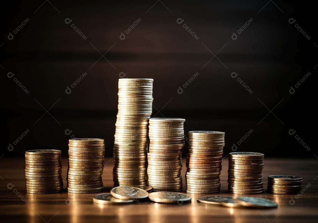 Pilha de moedas de prata e gráfico de dinheiro crescente em linhas. Conceito de renda, lucros, finanças, investimento, juros e poupança de dinheiro.