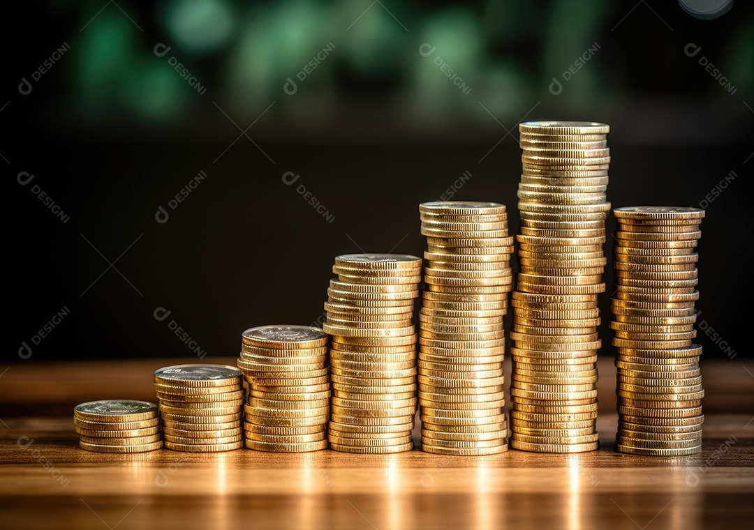 Pilha de moedas de prata e gráfico de dinheiro crescente em linhas. Conceito de renda, lucros, finanças, investimento, juros e poupança de dinheiro.