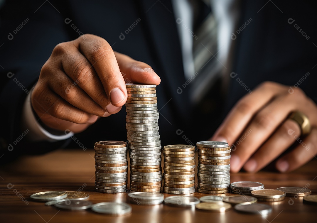 Pilha de moedas de prata e gráfico de dinheiro crescente em linhas. Conceito de renda, lucros, finanças, investimento, juros e poupança de dinheiro.