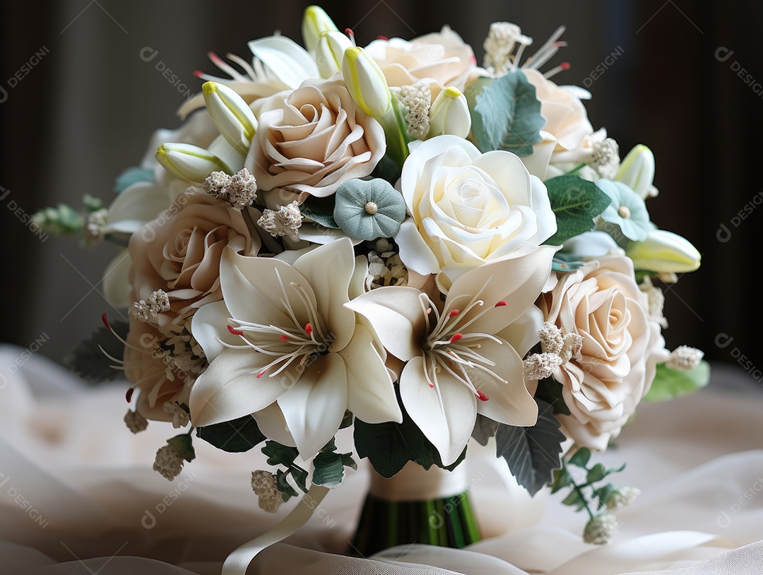 Buquê de rosas para o casamento. Flor na lapela do noivo. Acessórios de casamento de flores naturais. Dia do casamento.