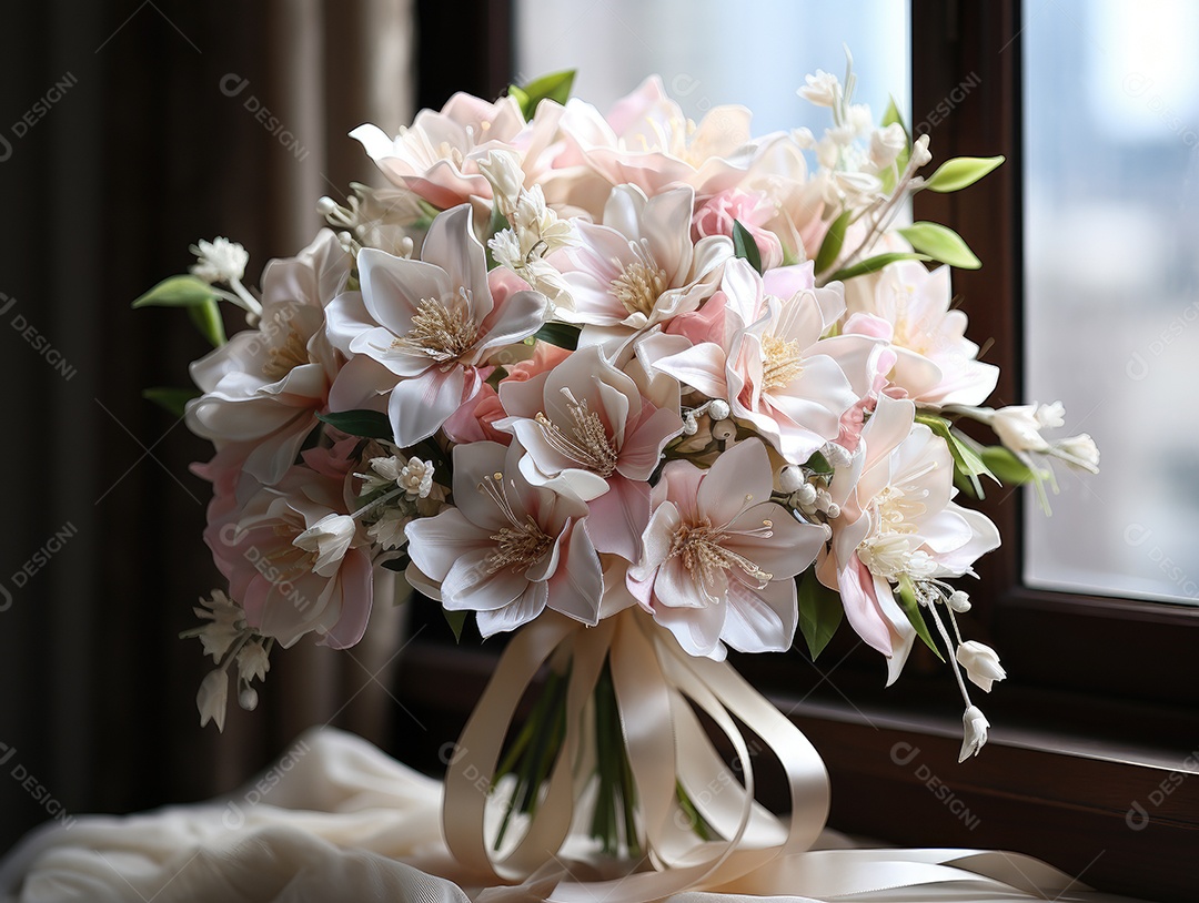 Buquê de flores sobre uma mesa de madeira