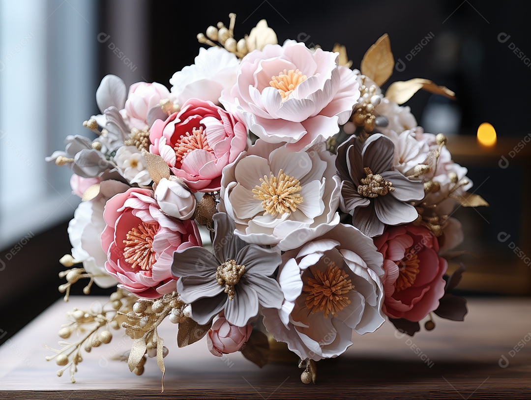 Buquê de rosas para o casamento. Flor na lapela do noivo. Acessórios de casamento de flores naturais. Dia do casamento.