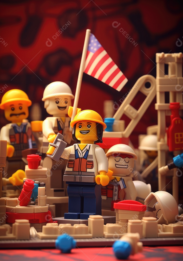 Pôster do dia do trabalho com personagem de desenho animado 3D em estilo brinquedo.