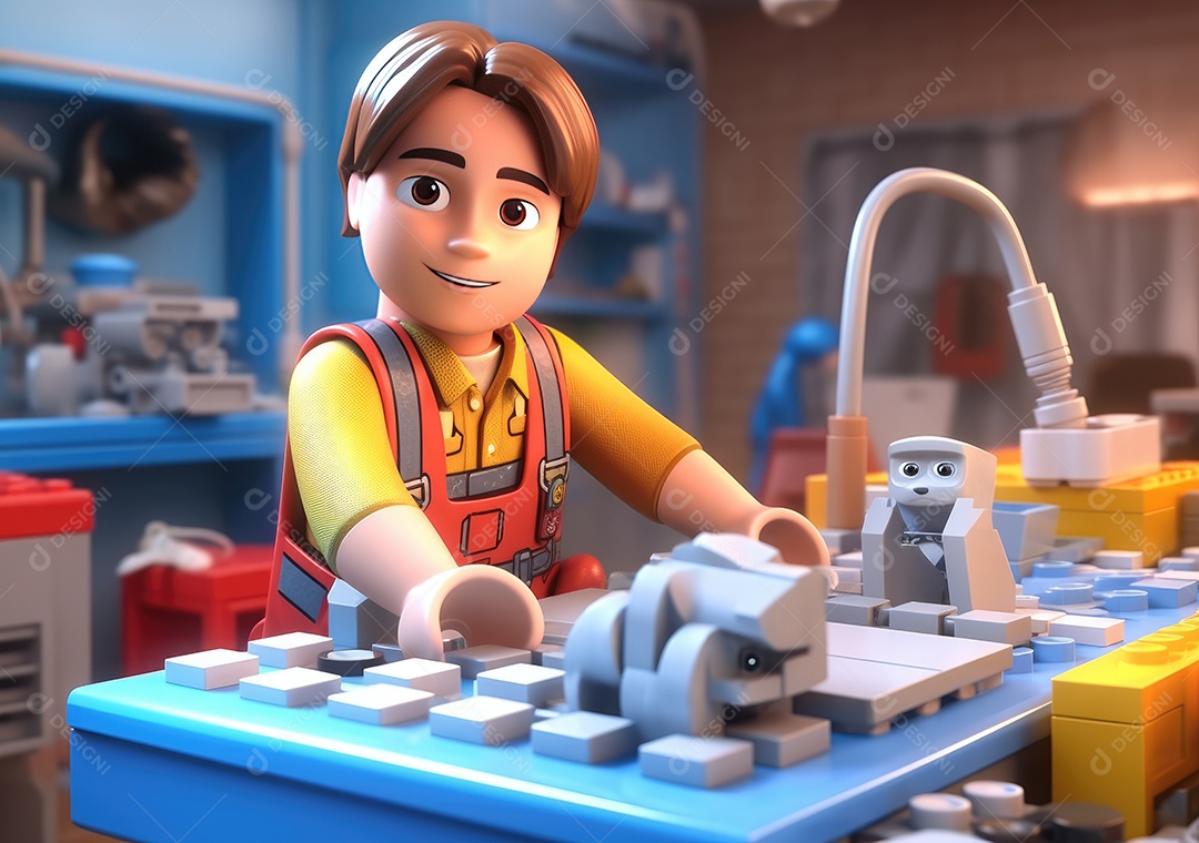 Pôster do dia do trabalho com personagem de desenho animado 3D em estilo brinquedo.