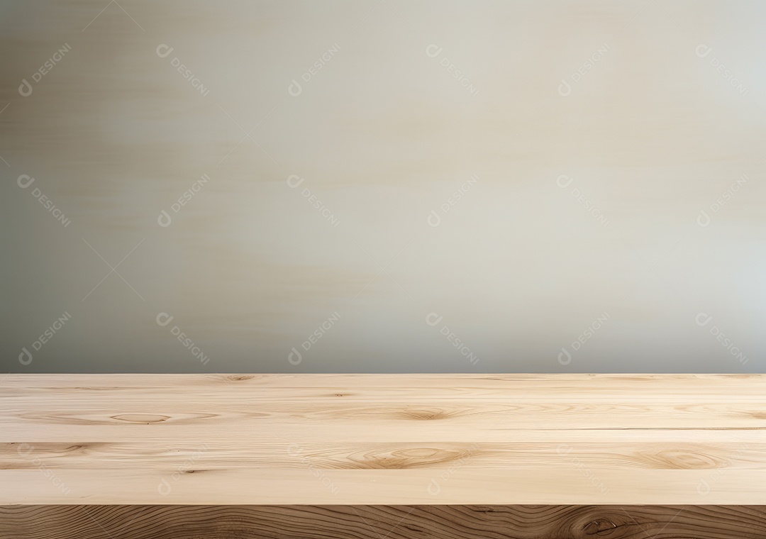 Maquete vazio em uma mesa de madeira contra plantas em uma panela, sala de estar de madeira mínima como pano de fundo.