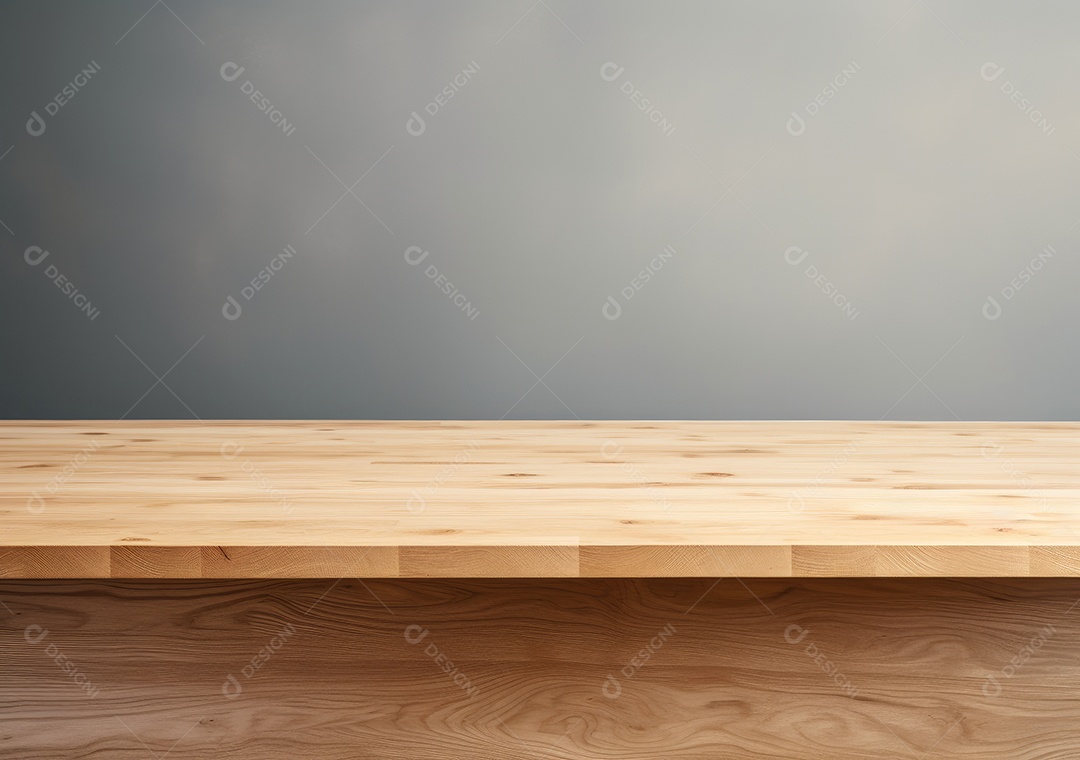 Maquete vazio em uma mesa de madeira contra plantas em uma panela, sala de estar de madeira mínima como pano de fundo.