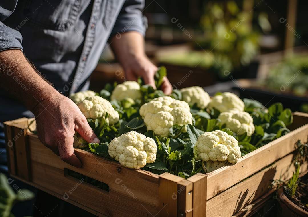 Agricultor ao lado de sua colheita