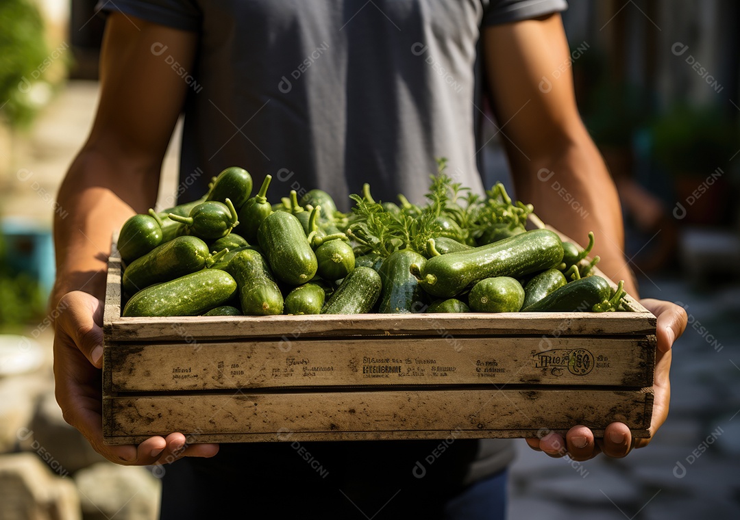 Agricultor ao lado de sua colheita