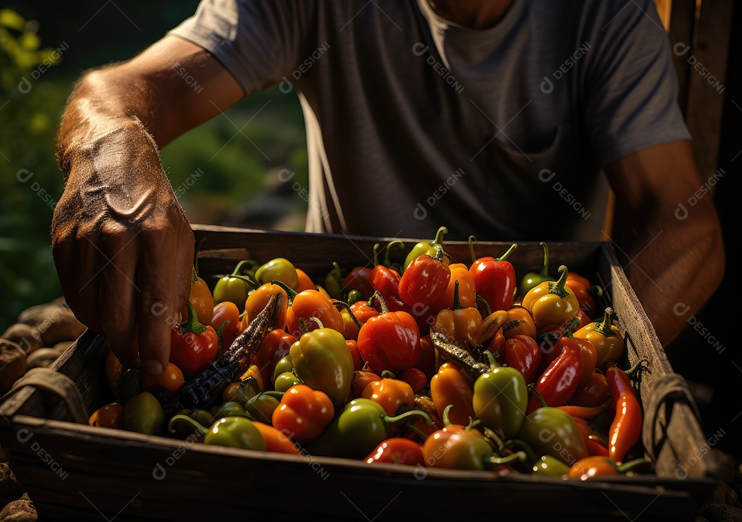 Agricultor ao lado de sua colheita
