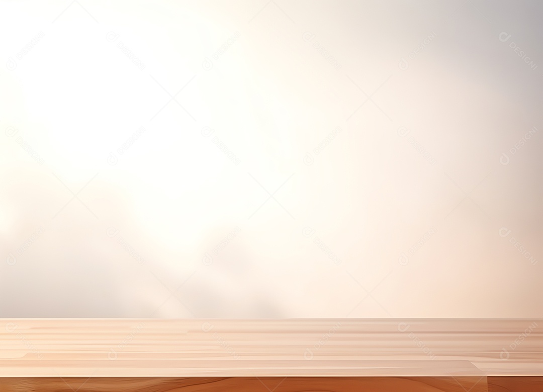 Mesa de madeira em branco abstrata sobre fundo de parede branca com luz solar da manhã