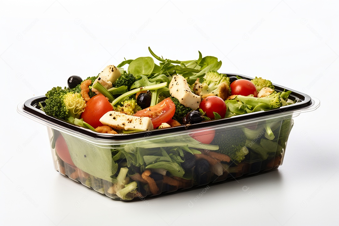 Marmitex de salada fit em fundo branco